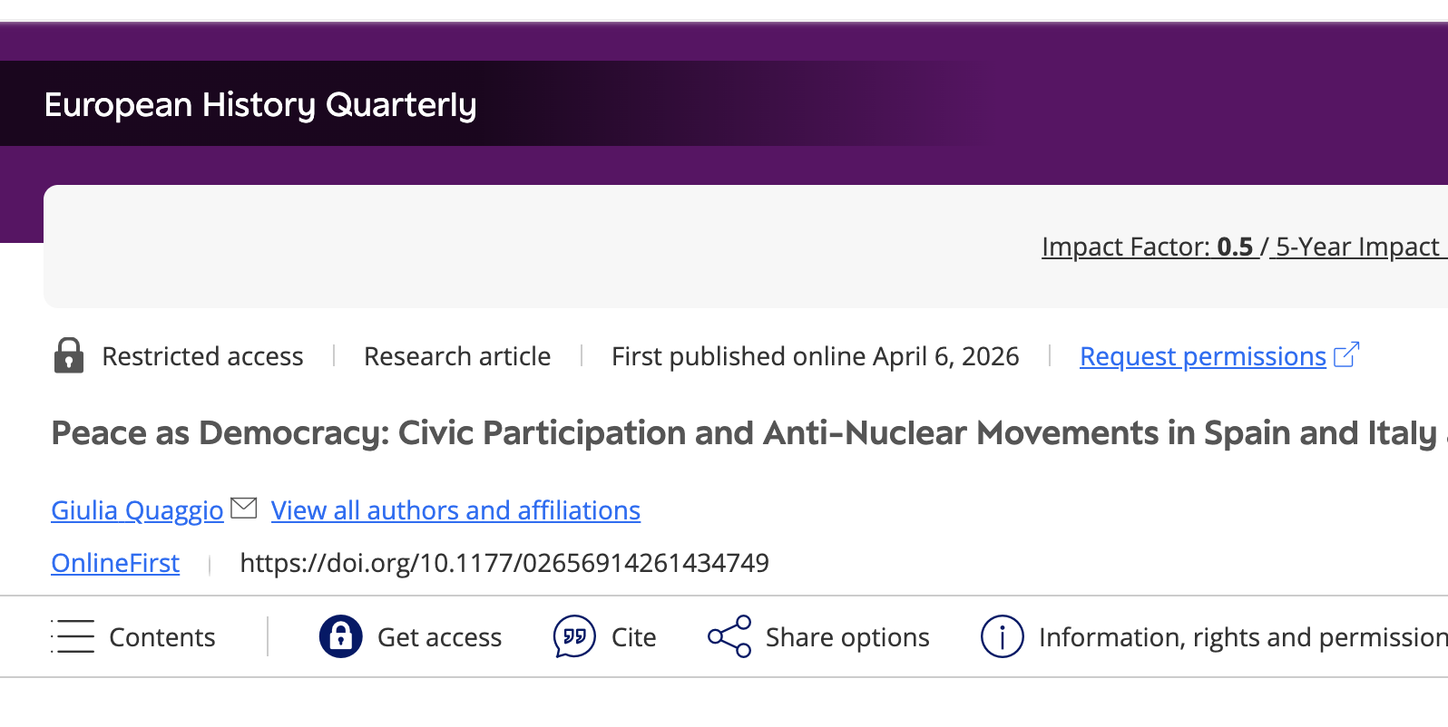 Peace as Democracy: Civic Participation and Anti-Nuclear Movements in Spain and Italy at the End of the Cold War